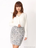 ヒョウ柄タイトスカート/オフホワイト