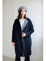 【AZUL by moussy】リバーノーカラーガウンコート/T.GRY