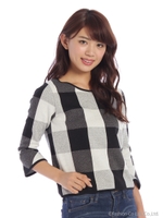 チェックカットソー/グレー