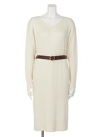 ベルト付スリットニットOP/オフホワイト