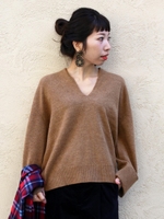 メリノウールVネックボリュームスリーブ/L/グレー