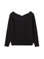 衿レースランダムリブニット/ブラック(010)