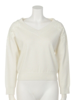 肩フラワー刺繍トップス/ブラウン