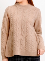 ケーブルマチ付Aラインニットプルオーバー/L/グレー