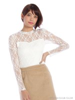 ハイネックレースプルオーバーTOPS/ブラック