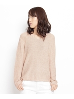 Vネック畦編みラメニットプルオーバー/グレー(012)