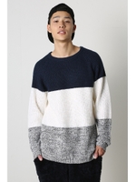 【AZUL by moussy】畦編み3段クルーネック長袖プルオーバー/柄GRY
