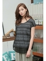 【AZUL by moussy】TRレースリバーシブル半袖プルオーバー/柄BLK