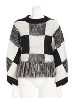 【chille anap】フリンジデザインチェックニット/WH