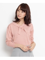 衿付きタックボーダーニット/グレー(012)