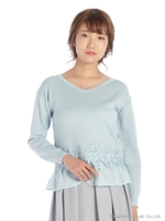 裾レース×シフォンニット/ピンク系