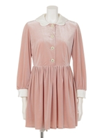 【sw】スカラップカラーベロアワンピース/ピンク