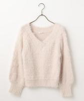 起毛シャギーＶネックニット