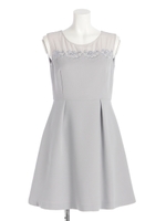 刺繍シフォン切替ワンピース/ピンク