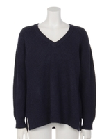 【Auntie Rosa】7ゲージアゼ編みVネックニット/NVY