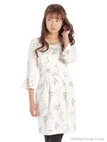 袖フレアーハートネックワンピ/シロ