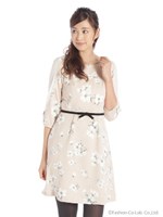 花柄ベルト付きワンピース/クロ