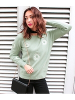 【chille anap】花柄刺繍ニットトップス/MINT