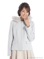 フードジップファーショートコート/青系