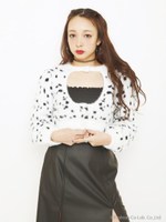 ダルメシアンフェザーショートカーディガン/ブラック