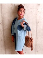 【ANAP】2トーンデニムフリンジワンピース/BL