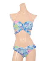 【nuckle market】水彩幾何プリントバンドゥクロスビキニワイヤー入り/ブルー