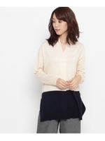 バイカラーVネックチュニックプルオーバー/ライトベージュ(051)