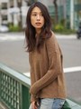 ウールミックス ワッフルニットソー プルオーバー/モカ