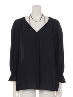 チョーカー付袖ボリュームブラウス/特殊ブラック