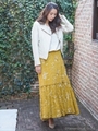INDIAレーヨン楊柳金糸xビーズ刺繍・変形スカート/イエロー