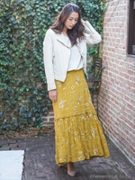 INDIAレーヨン楊柳金糸xビーズ刺繍・変形スカート/イエロー