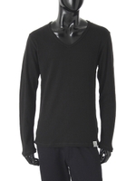 【AZUL by moussy】タックフライスVN長袖T/BLK