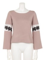 レース切替ニット/ピンクベージュ