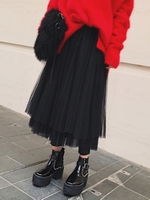 ロングプリーツ加工チュールスカート/ベージュ