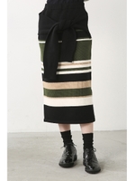 【AZUL by moussy】マルチボーダーフェイクスリーブニットタイトスカート/柄NVY