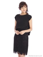 レーススカートドッキングワンピ/ブラック