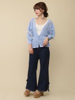 チュールリボンニットカーデ/ブルー