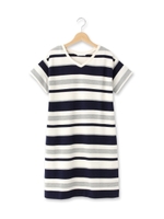 マルチボーダーVネックワンピース/オリーブグリーン(326)