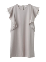 袖フリルバックファスナーワンピース/ベージュ