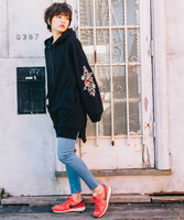 袖刺繍パーカーワンピース