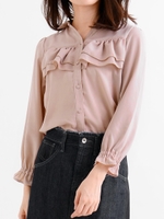 胸フリルブラウス/ネイビー