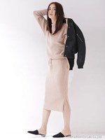 変形リブボートネックワンピース/トップグレー