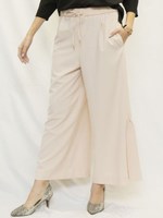 【洗える】ストレッチツイルロングガウチョパンツ/ベビーピンク