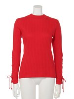LACE UP SLEEVE TOPS/RED