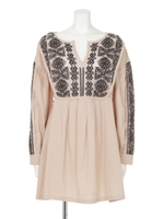 【mystic】メッシュ刺繍ハリ感ワンピース/ベージュ