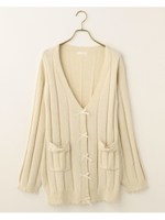 ワイドリブラメ入りロングカーディガン/ホワイト