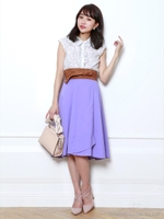 ベルト付カラー巻きスカート(パープル)/パープル