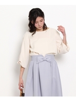 袖メッシュ切り替えジョーゼットブラウス/ホワイト系(002)