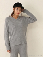 chick ウォッシャブルVネックリブニットP/O/T.GRY