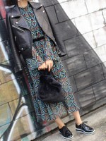 花柄レトロワンピース/ブラック